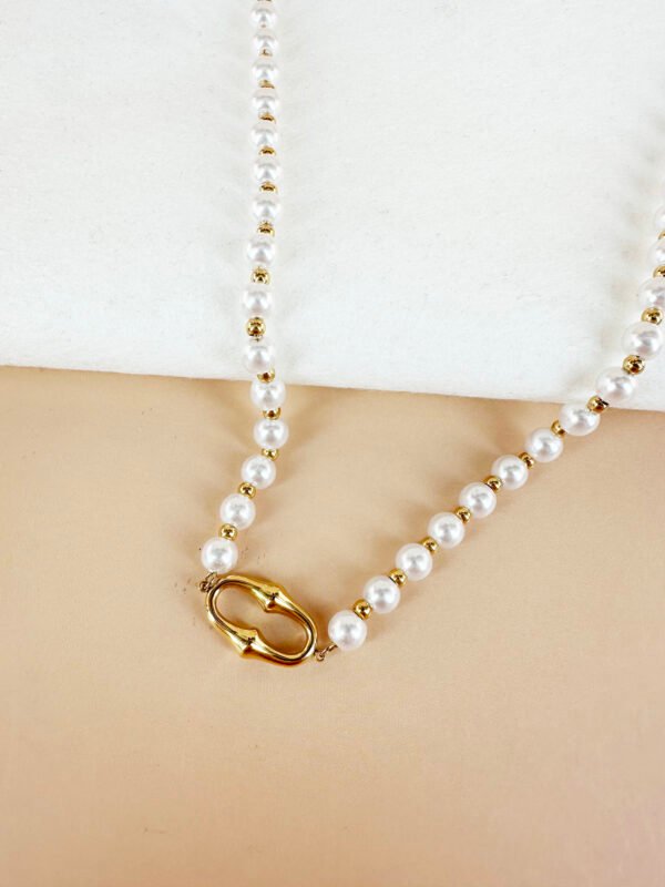 Collier perles avec motif style maillon en acier inoxydable – Image 3