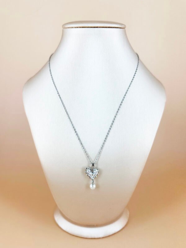 Collier cœur et perle en acier inoxydable – Image 2