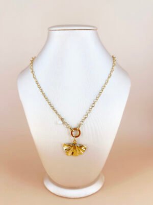 Collier feuille de ginkgo en acier inoxydable