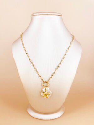 Collier charms coquillage et étoile de mer en acier inoxydable