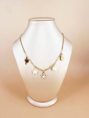 Collier charms étoile de mer, coquillage en acier inoxydable