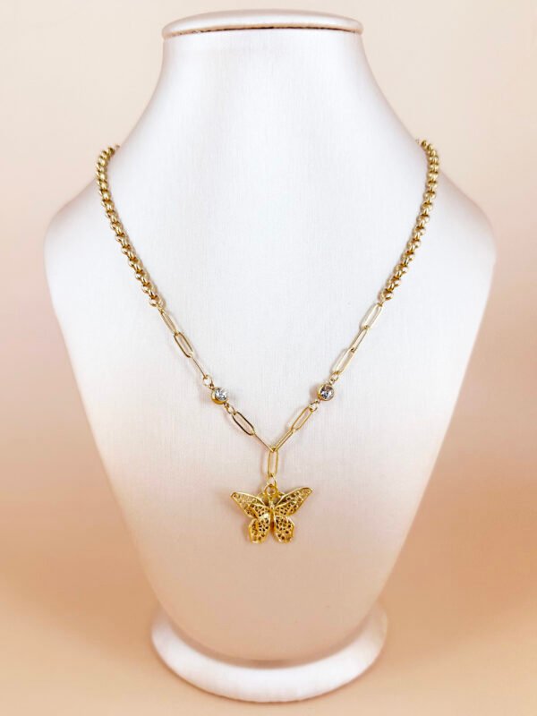 Collier chaine avec pendentif papillon en acier inoxydable – Image 2