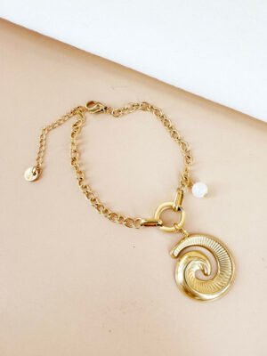 Bracelet charms coquillage et perle en acier inoxydable