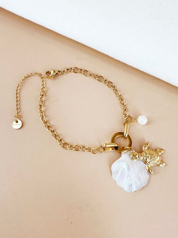 Bracelet charms coquillage nacre et tortue en acier inoxydable
