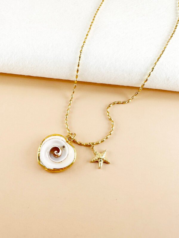 Collier coquillage coeur et étoile de mer en acier inoxydable