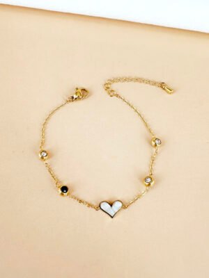 Bracelet coeur avec strass en acier inoxydable