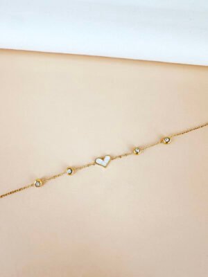 Bracelet coeur avec strass en acier inoxydable
