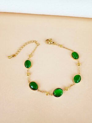 Bracelet perles vertes en acier inoxydable