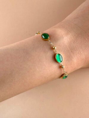 Bracelet perles vertes en acier inoxydable