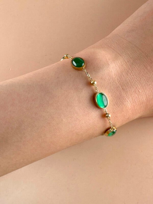 Bracelet perles vertes en acier inoxydable