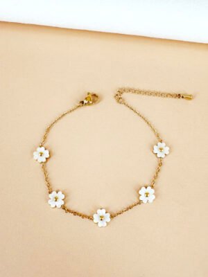 Bracelet fleurs trèfles nacrées en acier inoxydable