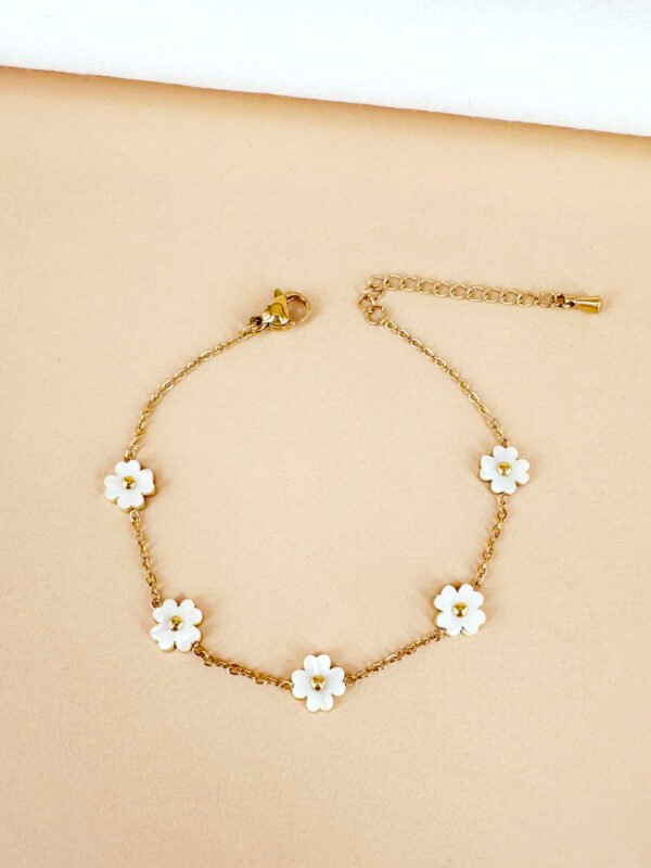 Bracelet fleurs trèfles nacrées en acier inoxydable