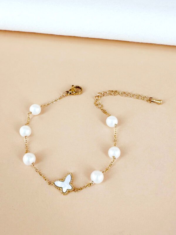 Bracelet papillon avec perles en acier inoxydable