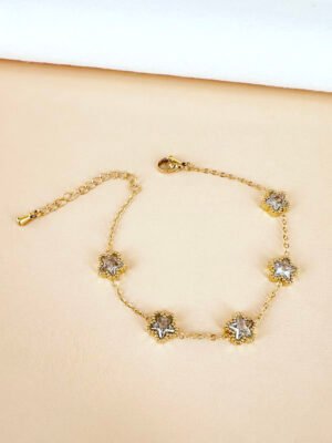 Bracelet  fleurs strass en acier inoxydable