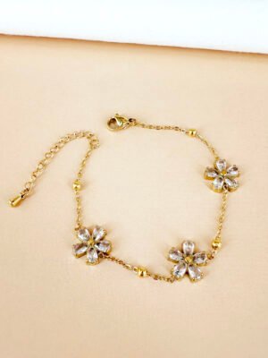 Bracelet  fleurs strass en acier inoxydable