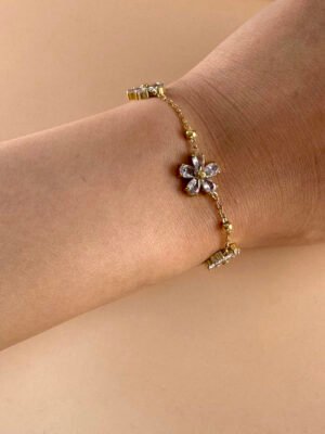 Bracelet  fleurs strass en acier inoxydable