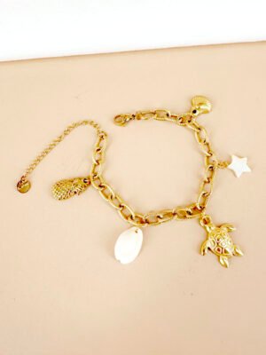 Bracelet breloque tortue, coquillage en acier inoxydable