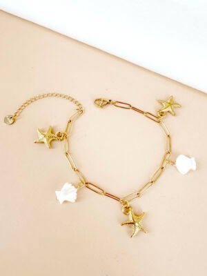 Bracelet breloque étoile de mer, coquillage en acier inoxydable