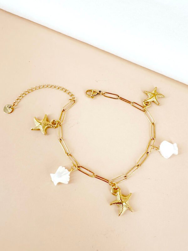 Bracelet breloque étoile de mer, coquillage en acier inoxydable