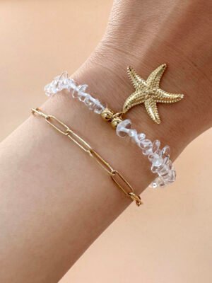 Bracelet breloque étoile de mer et perles en acier inoxydable