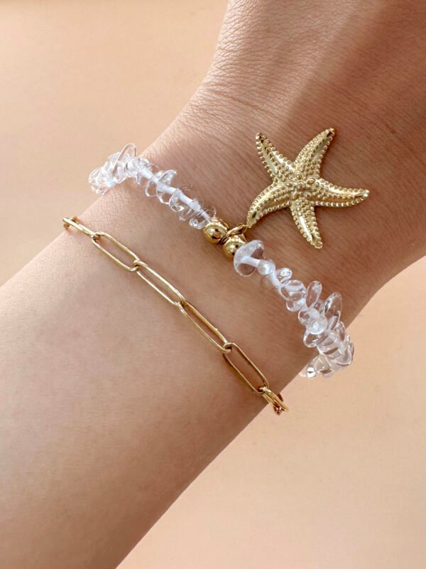 Bracelet breloque étoile de mer et perles en acier inoxydable
