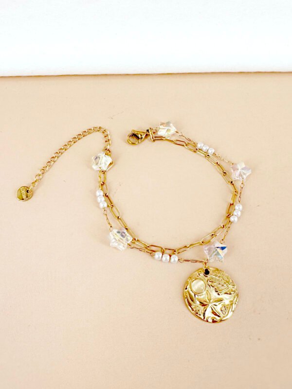 Bracelet médaillon "Mer" avec perles étoiles en acier inoxydable