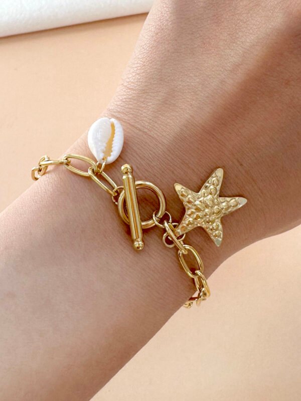 Bracelet breloque étoile de mer et coquillage en acier inoxydable