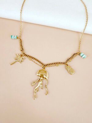 Collier charm breloque méduse en acier inoxydable