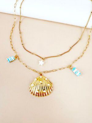 Collier charm breloque coquillage en acier inoxydable