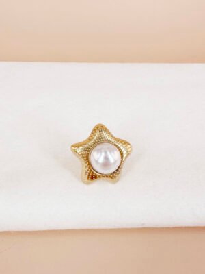 Bague étoile de mer avec une grosse perle ronde en acier inoxydable 304
