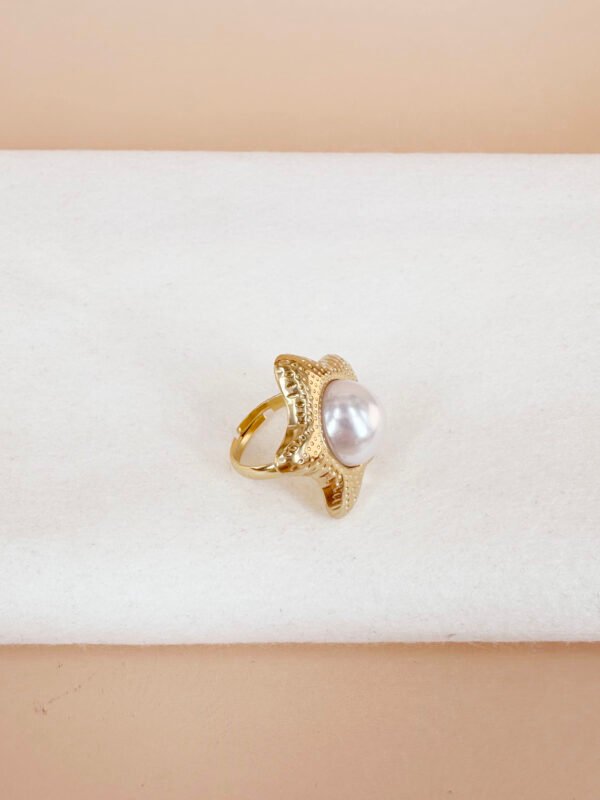 Bague étoile de mer avec une grosse perle ronde en acier inoxydable 304 – Image 2