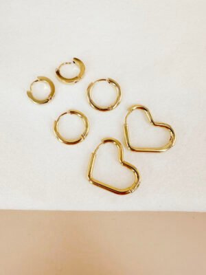 3 Paires de créoles en acier inoxydable coeur