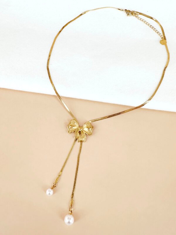 Collier noeud papillon en Y avec perles en acier inoxydable – Image 2