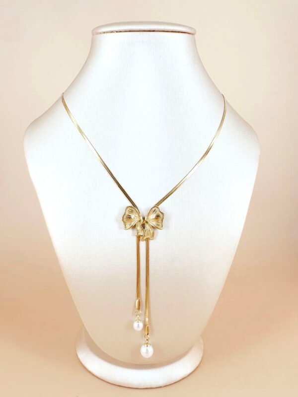 Collier noeud papillon en Y avec perles en acier inoxydable