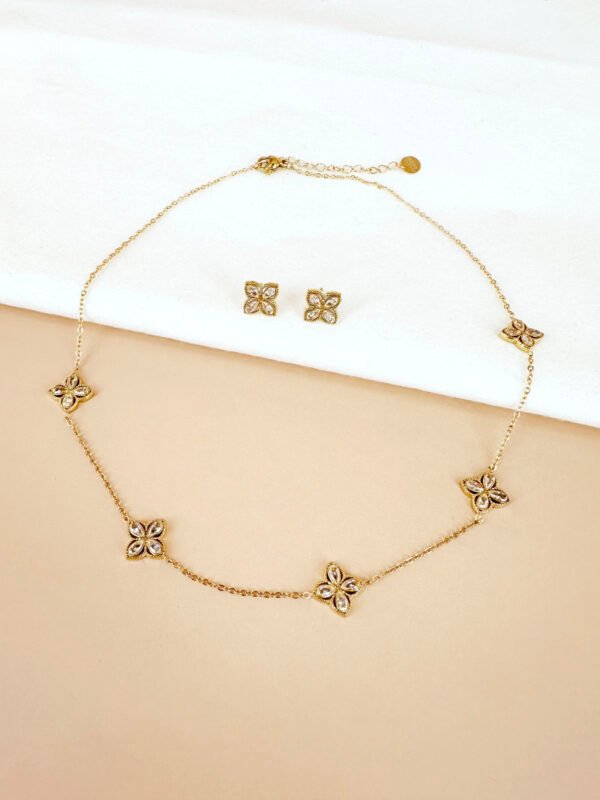 Parure avec motif trèfles strass en acier inoxydable