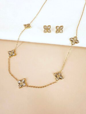 Parure avec motif trèfles strass en acier inoxydable