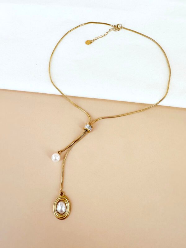 Collier Y strass et perles en acier inoxydable – Image 2