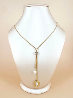 Collier Y strass et perles en acier inoxydable