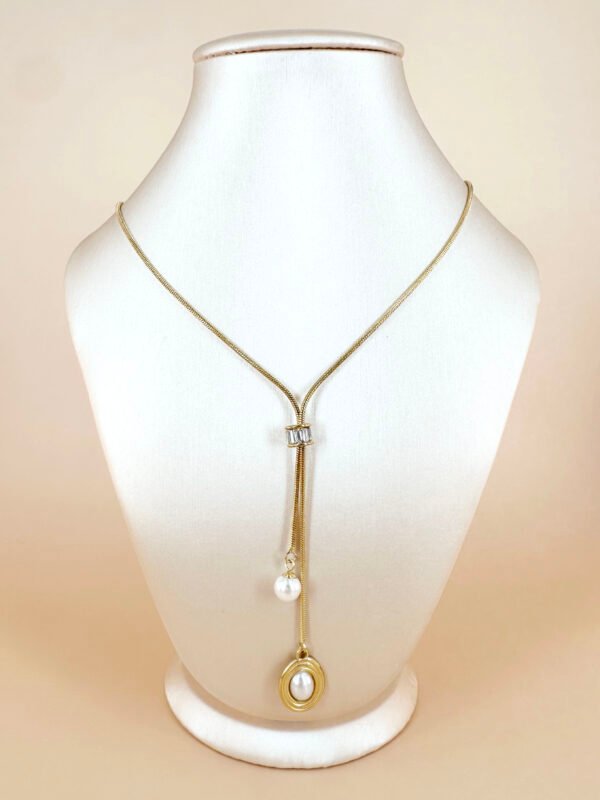 Collier Y strass et perles en acier inoxydable