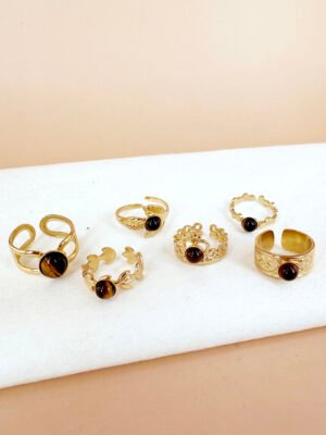 6 Bagues avec pierre style oeil de tigre