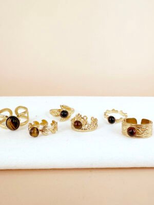 6 Bagues avec pierre style oeil de tigre