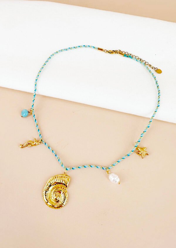 Collier cordon avec charms coquillage en acier inoxydable