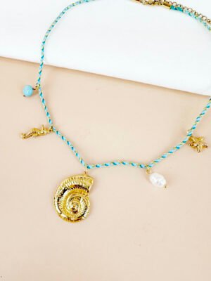 Collier cordon avec charms coquillage en acier inoxydable