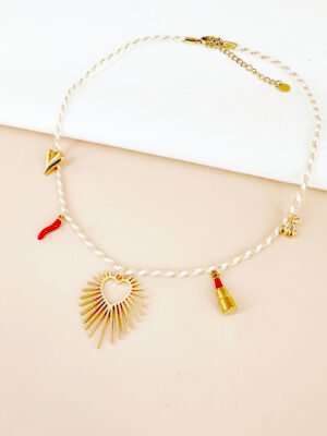 Collier cordon avec charms coeur en acier inoxydable