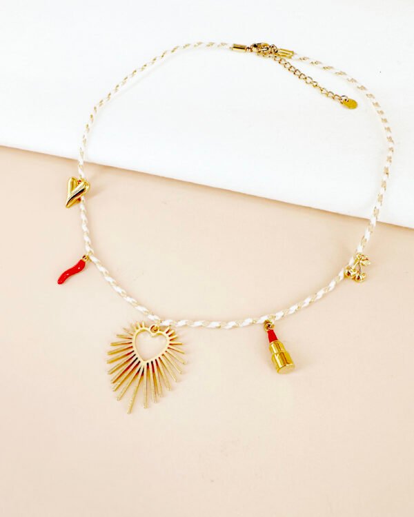 Collier cordon avec charms coeur en acier inoxydable