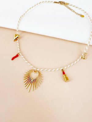 Collier cordon avec charms coeur en acier inoxydable