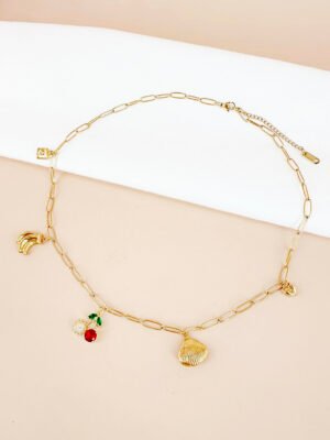 Collier chaine avec charms cerise en acier inoxydable