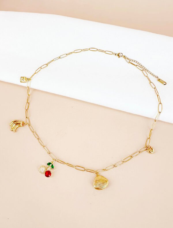 Collier chaine avec charms cerise en acier inoxydable – Image 2