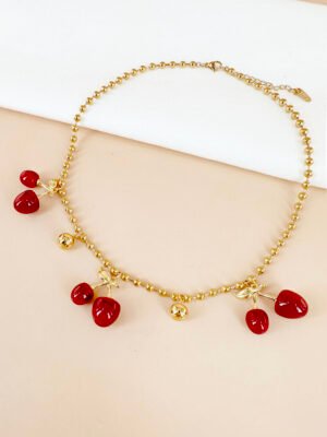 Collier avec multiples cerises en acier inoxydable
