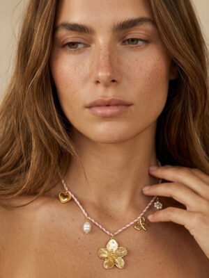 Collier cordon avec charms fleurs en acier inoxydable